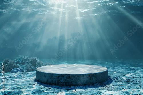 product podium display presentation with underwater background for advertisement photo