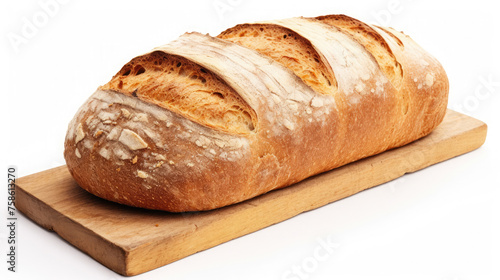close-up fresh wheat bread loaf in bakery isolated on white background created with Generative AI Technology