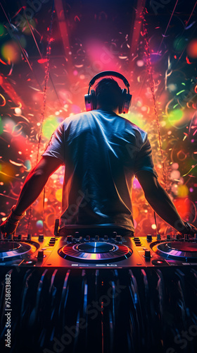 Energetic DJ Party: Nightlife Filled with Music, Dancing and Vibrant Lights