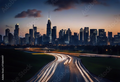 Panoramic skyline and modern commercial buildings with empty road stock photo