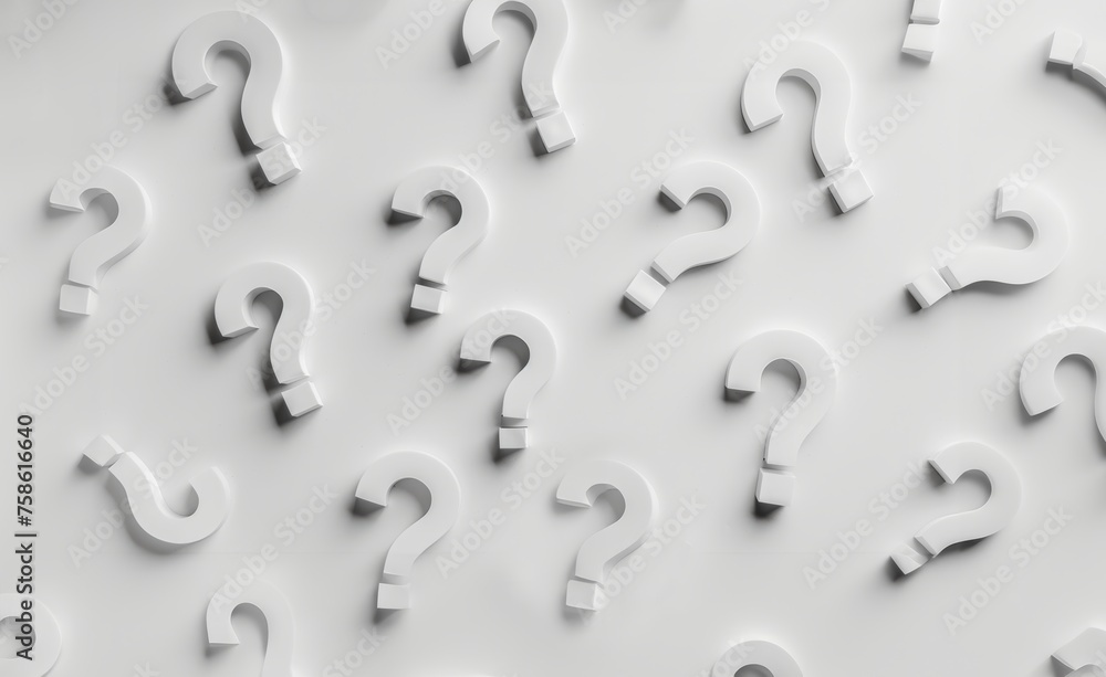 question marks on white background, 3d questions in white question marks on white background, 3d questions in white