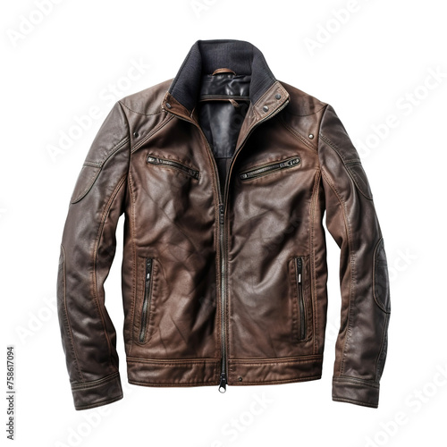 black leather jacket isolated on transparent background, clipping path, png, 