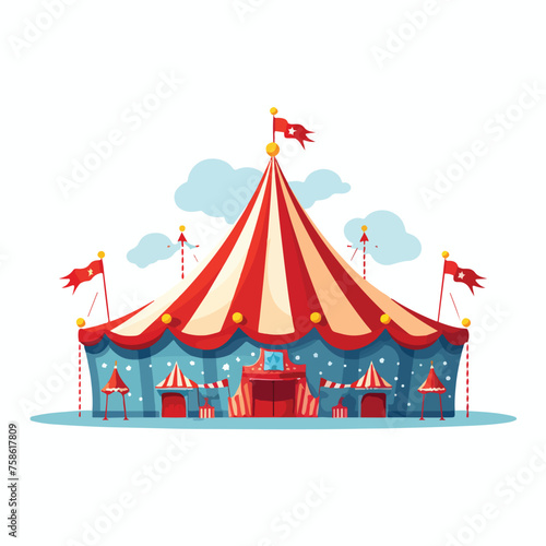 Big top circus with flag flat vector illustration 