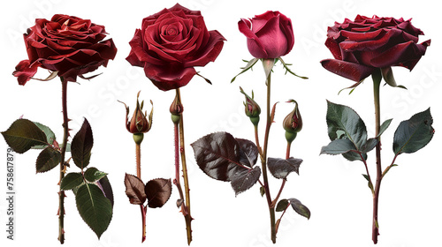 Exquisite Collection of Isolated Roses on Transparent Background - Captivating Floral Beauty for Your Designs  Ideal for Romantic Themes  Valentine s Day  and Botanical Concepts