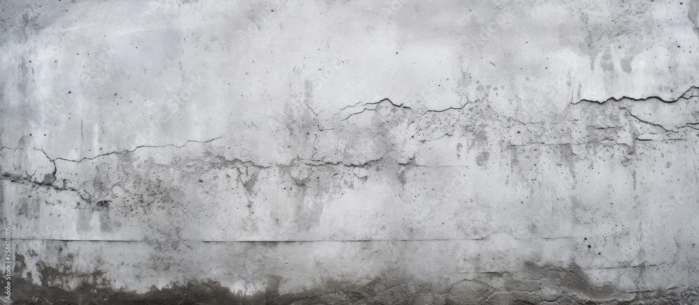 A detailed shot of a weathered gray wall with visible cracks, showcasing the natural landscape of decay and erosion in an urban environment