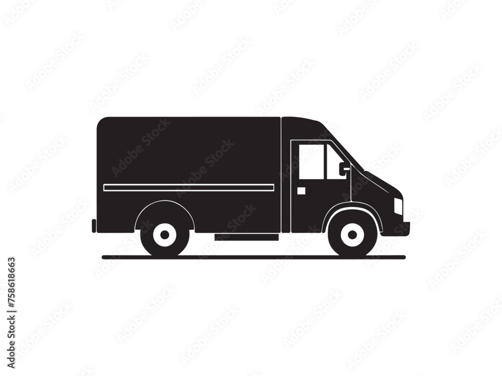 Delivery truck icon over white background, silhouette style, vector illustration
