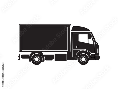 Delivery truck icon over white background, silhouette style, vector illustration