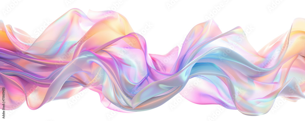 3d rendering multi-colored flowing abstract iridescent wave shape ...