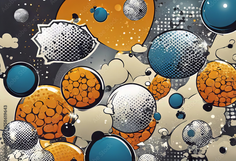 Retro empty comic bubbles and elements set with black halftone shadows ...