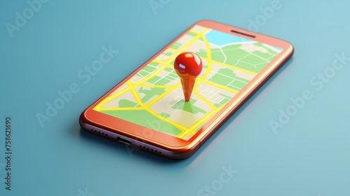 Wallpaper Mural Smartphone with map, 3D Map pins, GPS, navigator pin checking points, 3D World Map icon, technology and application mobile smart phone with mobile, delivery tracking, transportation, generate by AI. Torontodigital.ca