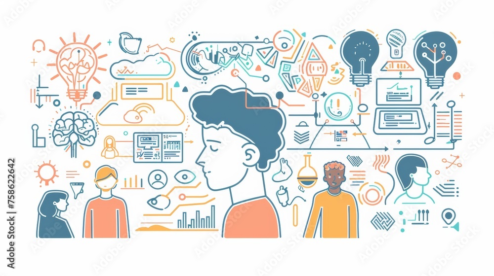 AI meets technology. Business concept illustration with people and icons. Mega set. AI meets technology. Business concept illustration with people and icons. Mega set.