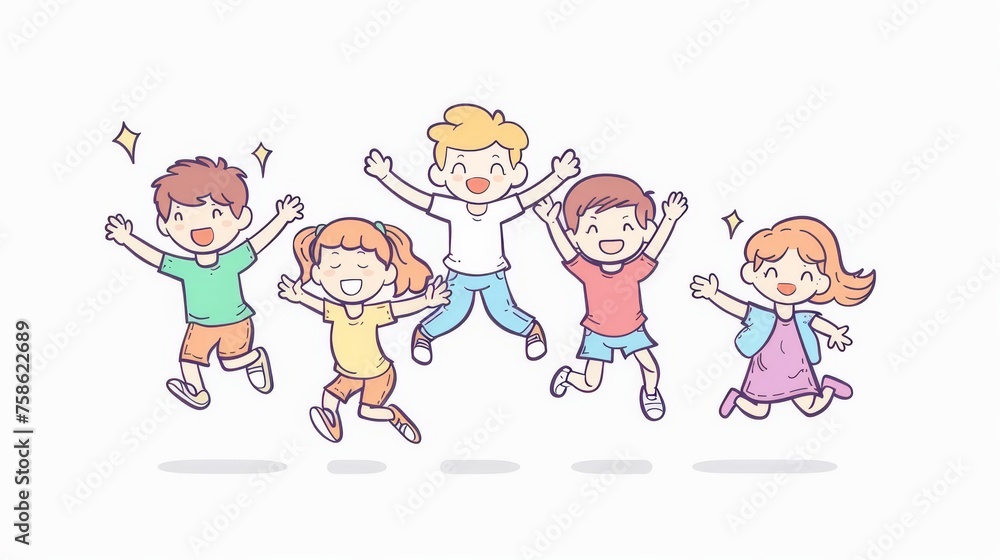 Illustration of cute kids jumping in flat design style. Illustration of cute kids jumping in flat design style.
