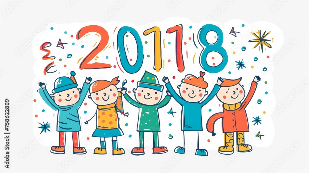 Design concept for a happy new year card with a people character built into the text of 2018. Modern illustration flat design. Design concept for a happy new year card with a people character built into the text of 2018. Modern illustration flat design.