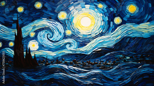 A painting of the starry night van gogh style .. © Natia