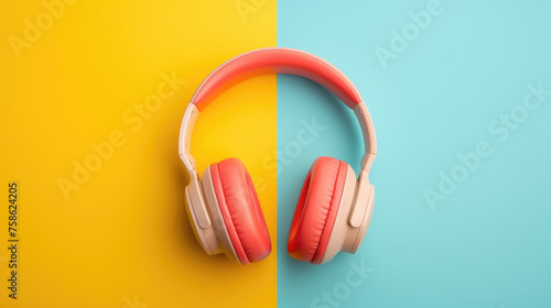colorful single music headphone earphones audio listening isolated on bright pastel background created with Generative AI Technology