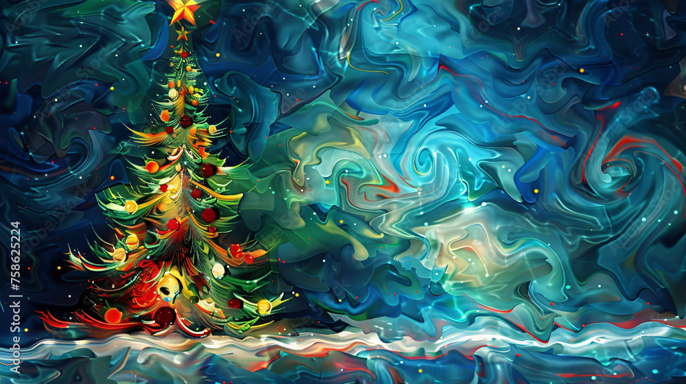Abstract Christmas tree in style of Van Gogh  