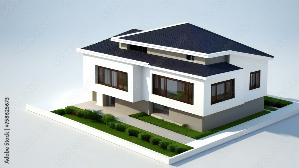 3d rendering of modern cozy house isolated on white background. Concept for real estate or property. 3d rendering of modern cozy house isolated on white background. Concept for real estate or property.