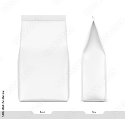 Realistic food bag isolated on white background. Front and side view. Vector illustration. Can be use for template your design, presentation, promo, ad. EPS10.