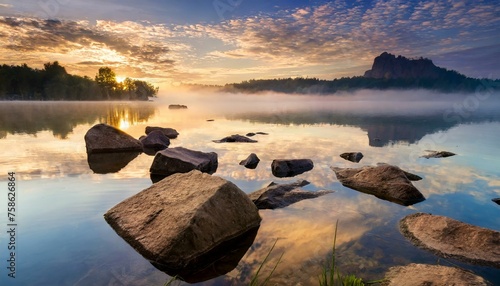 Sunrise Over the Stony Lake: Captured in 3:1 Landscape"
