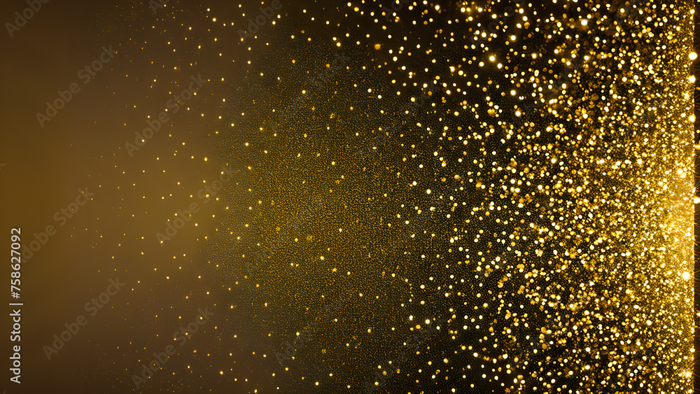  gold background color light. Golden mist with particles of fine dust, Christmas and new year background wallpaper. Abstract Gold background with gold particles and sequins and light bokeh