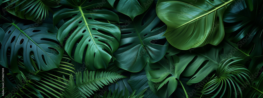 custom made wallpaper toronto digitalTropical leaves background. Green leaf banner and floral jungle pattern concept. abstract green leaf texture.