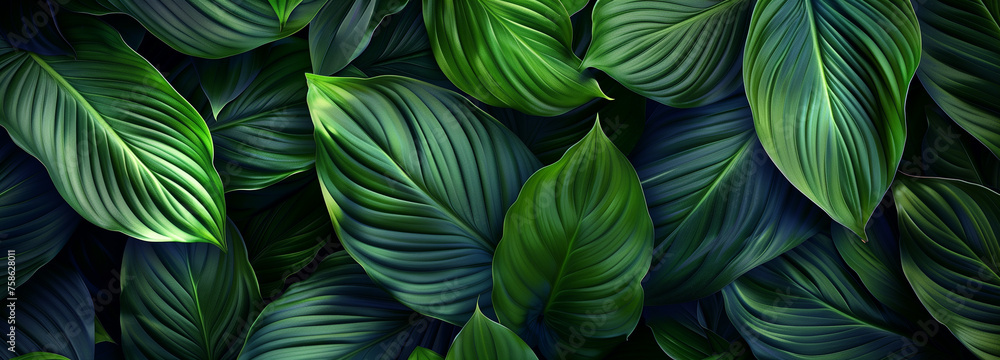 Abstract Green Spathiphyllum Cannifolium leaves background. Concept of ecology and healthy environment. Abstract Green Spathiphyllum Cannifolium leaves background. Concept of ecology and healthy environment.
