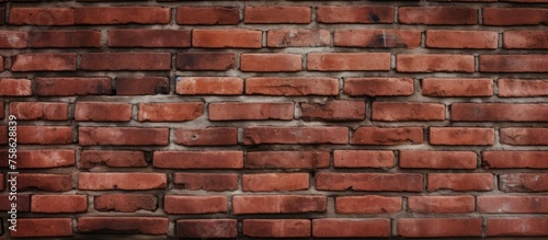 A closeup of a brown brick wall showcasing the intricate pattern of the brickwork. The composite material of bricks and mortar forms a sturdy building material laid by a skilled bricklayer