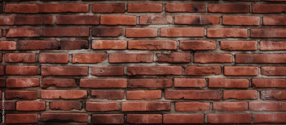 A detailed closeup of a brown brick wall, showcasing the intricate pattern of the brickwork and mortar laid by a skilled bricklayer. Bricks are a composite building material used in construction A detailed closeup of a brown brick wall, showcasing the intricate pattern of the brickwork and mortar laid by a skilled bricklayer. Bricks are a composite building material used in construction