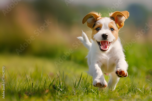 A faithful and loving dog joyfully runs towards you across an open field.