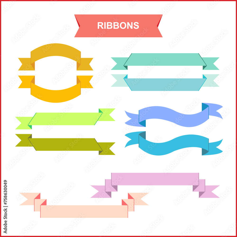 Simple Modern Ribbon Set Collection in Pastel. Vector Illustration