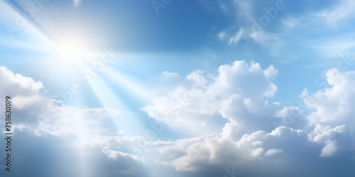 Heavens concept shining clouds circle on blue sky  Sun rays shining through cloud on blue sunset sky  