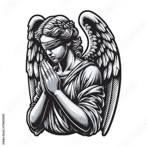 angel statue woman praying with eyes covered blind fold vector illustration
