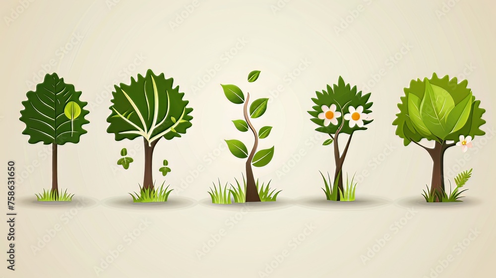 Obraz premium An icon or symbol that symbolizes plants such as trees, flowers and leaves