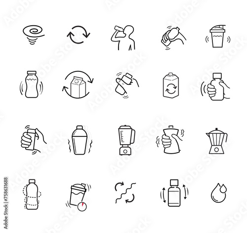 Shake icons set. Vector illustration isolated on white background. Set for package, shows user instruction. EPS10.
