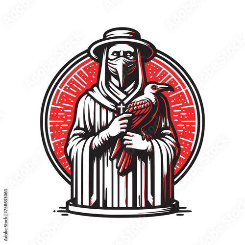 statue of doctor plague with crow wear mask vector illustration
