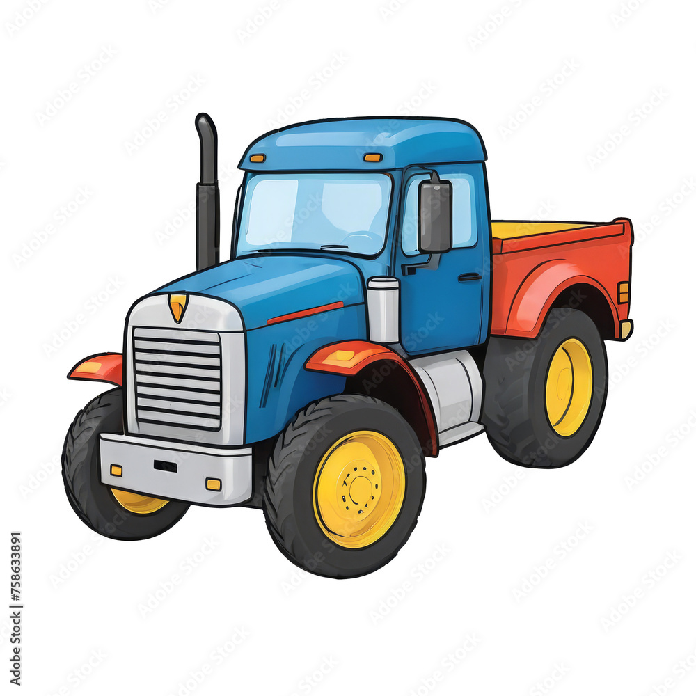 Obraz premium Truck Tractor Hand Drawn Cartoon Style Illustration