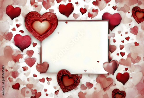 illustration advertising Day Mother's marker flyers design Wreath red Valentine's Hand frame cards drawn banners Watercolor template art isolated Square pink hearts Background