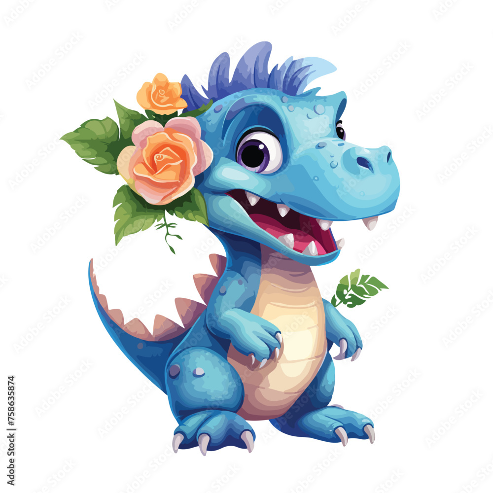 Dinosaur With Flower Clipart Clipart isolated on white background 