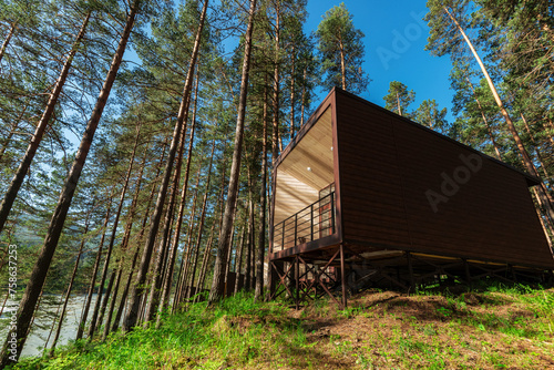 Forest and house in it in summer day for tourist stay