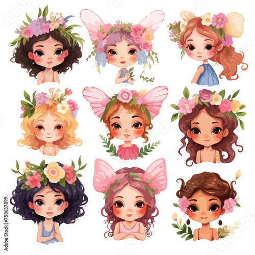 Fairies and flowers Clipart Clipart isolated on white background  © Nobel