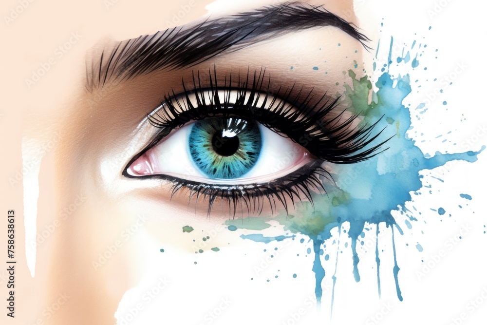 Beautiful female eyes with make-up and brush - generative ai