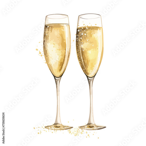 Festive Champagne Glasses Clipart Clipart isolated on white background 