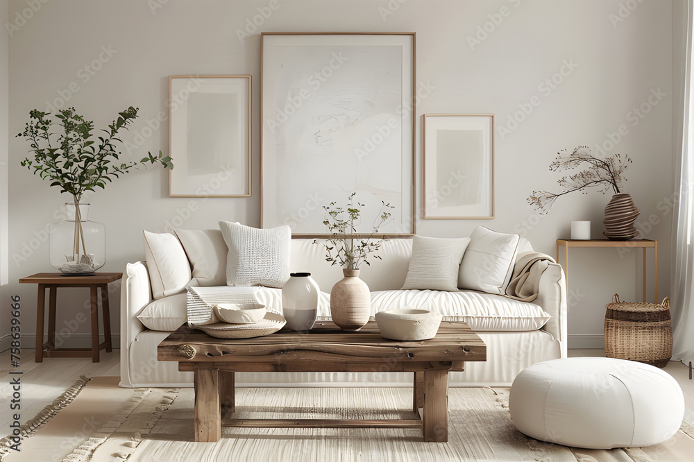 A modern living room with wooden furniture ai generative A modern living room with wooden furniture ai generative