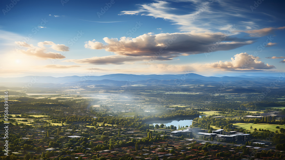 Naklejka premium Aerial view capturing the sprawling suburbs as a symbol of business expansion