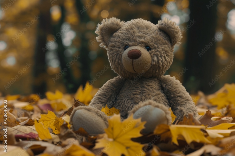 teddy bear with autumn leaves