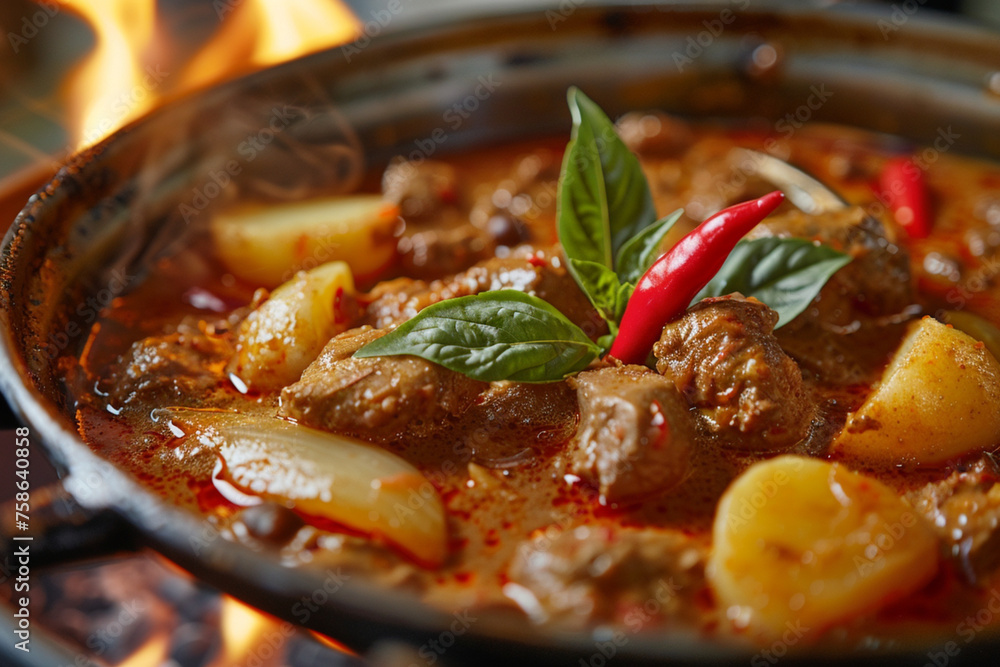 Close-Up Traditional Thai Massaman Curry Dish Close-Up Traditional Thai Massaman Curry Dish
