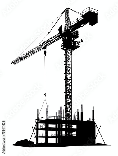 a black and white silhouette of a crane