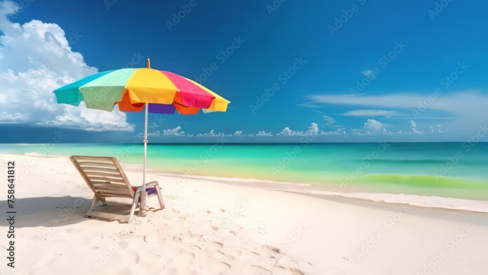 Umbrella and chair beach on tropical beach abstract background. Generative ai. Umbrella and chair beach on tropical beach abstract background. Generative ai.