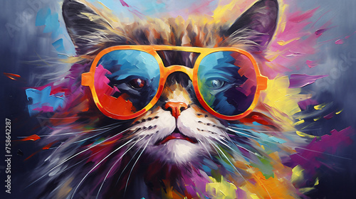 Art painting oil color funny Smiling cute cat  