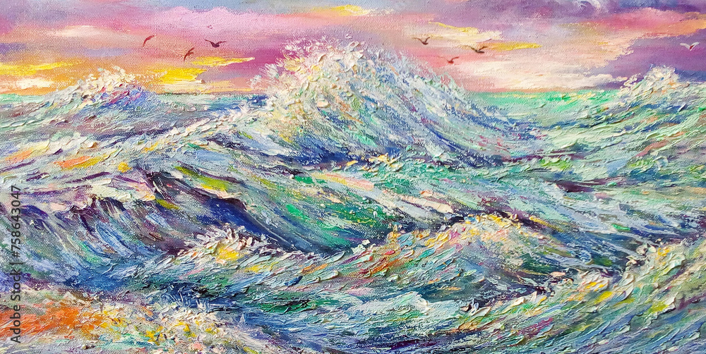 Obraz premium abstract expressionism hand painted original impressionism oil painting thailand art wave sea bay colorful background for design school of art studying fragment of artwork education contemporary art